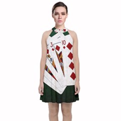 Poker Hands   Royal Flush Diamonds Velvet Halter Neckline Dress 