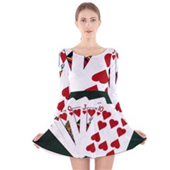 Poker Hands   Royal Flush Hearts Long Sleeve Velvet Skater Dress by FunnyCow