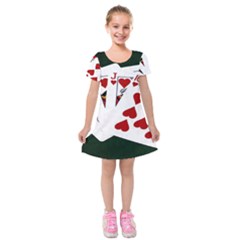 Poker Hands   Royal Flush Hearts Kids  Short Sleeve Velvet Dress by FunnyCow