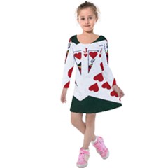 Poker Hands   Royal Flush Hearts Kids  Long Sleeve Velvet Dress by FunnyCow