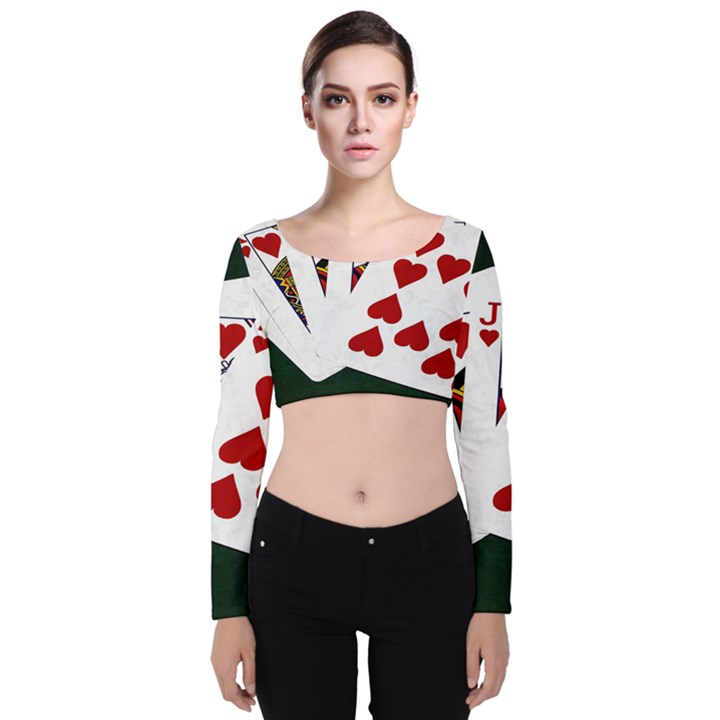 Poker Hands   Royal Flush Hearts Velvet Crop Top