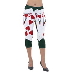 Poker Hands   Royal Flush Hearts Lightweight Velour Capri Leggings  by FunnyCow