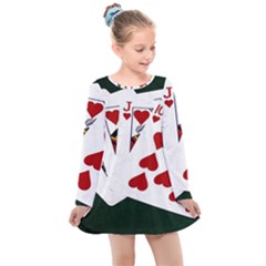 Poker Hands   Royal Flush Hearts Kids  Long Sleeve Dress by FunnyCow