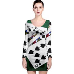 Poker Hands   Royal Flush Spades Long Sleeve Bodycon Dress by FunnyCow