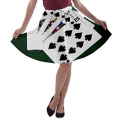 Poker Hands   Royal Flush Spades A-line Skater Skirt by FunnyCow