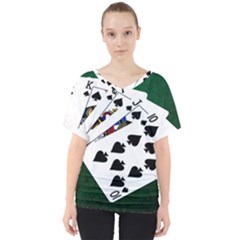 Poker Hands   Royal Flush Spades V-neck Dolman Drape Top by FunnyCow