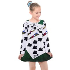 Poker Hands   Royal Flush Spades Kids  Long Sleeve Dress