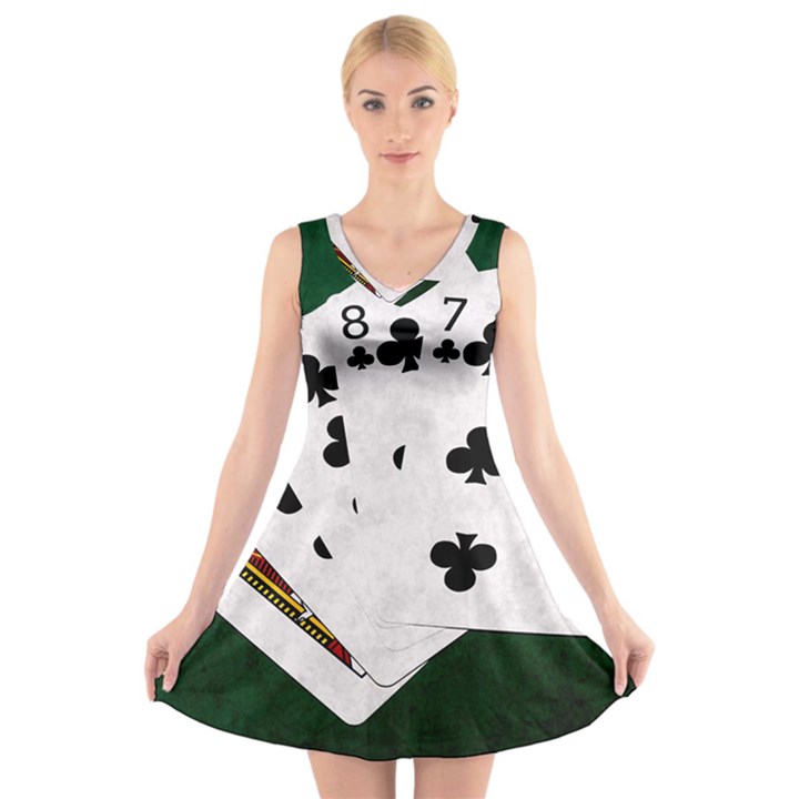 Poker Hands   Straight Flush Clubs V-Neck Sleeveless Dress