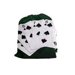 Poker Hands Straight Flush Spades Drawstring Pouches (large)  by FunnyCow