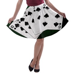 Poker Hands Straight Flush Spades A-line Skater Skirt by FunnyCow