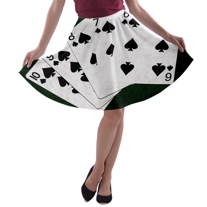 Poker Hands Straight Flush Spades A-line Skater Skirt