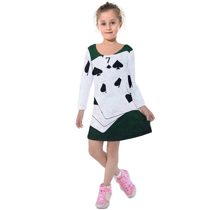 Poker Hands Straight Flush Spades Kids  Long Sleeve Velvet Dress