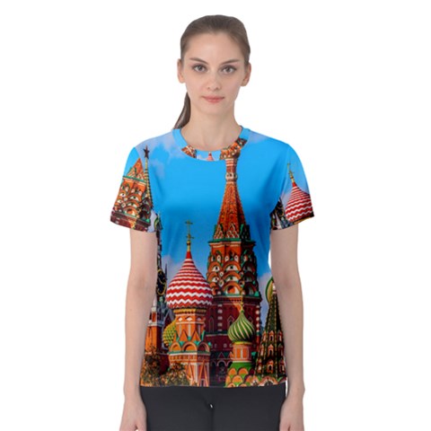 Moscow Kremlin And St  Basil Cathedral Women s Sport Mesh Tee by FunnyCow