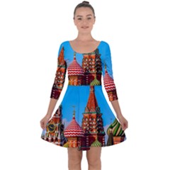 Moscow Kremlin And St  Basil Cathedral Quarter Sleeve Skater Dress by FunnyCow