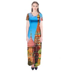 Moscow Kremlin And St  Basil Cathedral Short Sleeve Maxi Dress by FunnyCow