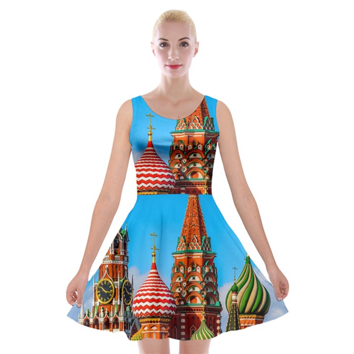 Moscow Kremlin and St. Basil Cathedral Velvet Skater Dress