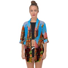 Moscow Kremlin And St  Basil Cathedral Open Front Chiffon Kimono by FunnyCow