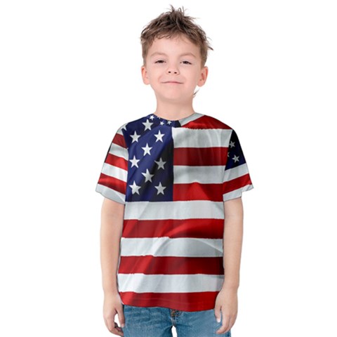 American Usa Flag Kids  Cotton Tee by FunnyCow