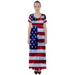 American Usa Flag High Waist Short Sleeve Maxi Dress