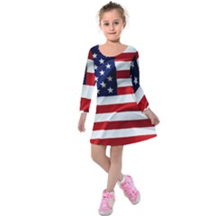 American Usa Flag Kids  Long Sleeve Velvet Dress by FunnyCow