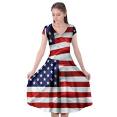 American Usa Flag Cap Sleeve Wrap Front Dress by FunnyCow