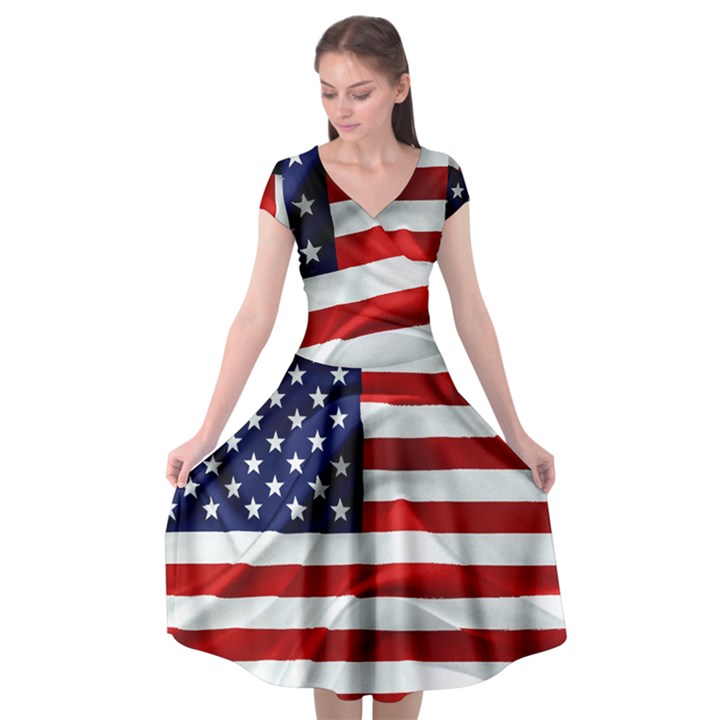 American Usa Flag Cap Sleeve Wrap Front Dress