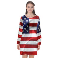 American Usa Flag Long Sleeve Chiffon Shift Dress  by FunnyCow