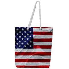 American Usa Flag Full Print Rope Handle Tote (large) by FunnyCow