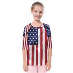 American Usa Flag Vertical Kids  Quarter Sleeve Raglan Tee