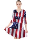 American Usa Flag Vertical Quarter Sleeve Front Wrap Dress View1