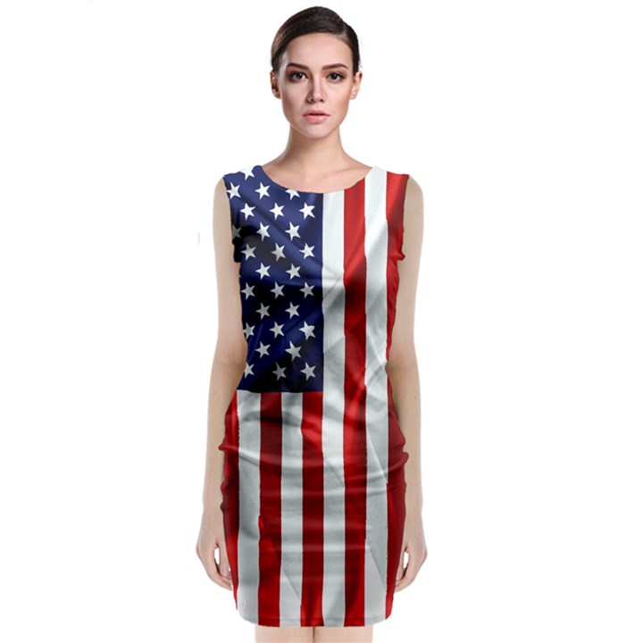 American Usa Flag Vertical Sleeveless Velvet Midi Dress