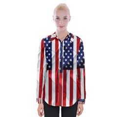 American Usa Flag Vertical Womens Long Sleeve Shirt