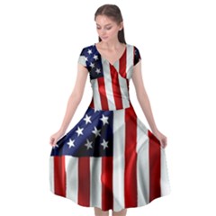 American Usa Flag Vertical Cap Sleeve Wrap Front Dress by FunnyCow