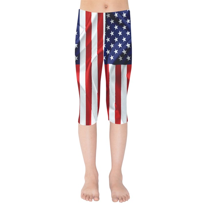 American Usa Flag Vertical Kids  Capri Leggings 