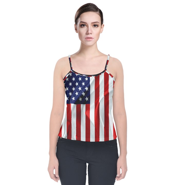 American Usa Flag Vertical Velvet Spaghetti Strap Top