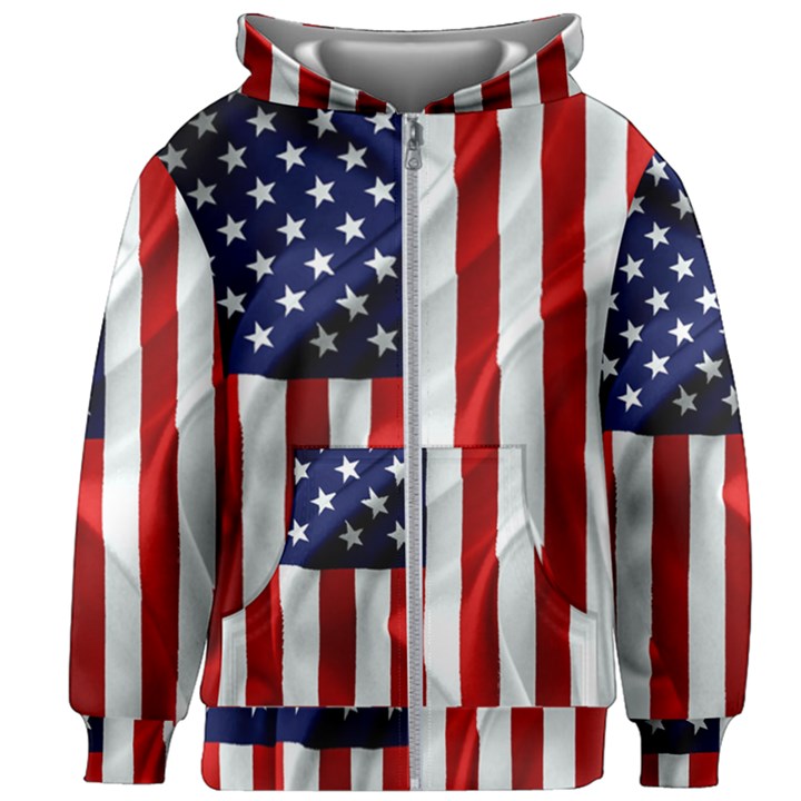 American Usa Flag Vertical Kids Zipper Hoodie Without Drawstring