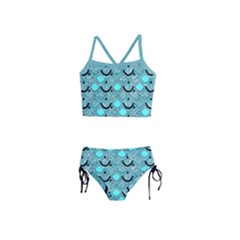 Dark Turquoise Elegant Fish Scale Print Girls  Tankini Swimsuit by PattyVilleDesigns