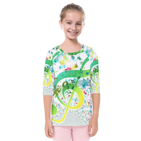 Points Circle Music Pattern Kids  Quarter Sleeve Raglan Tee by Nexatart