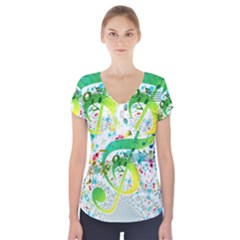 Points Circle Music Pattern Short Sleeve Front Detail Top