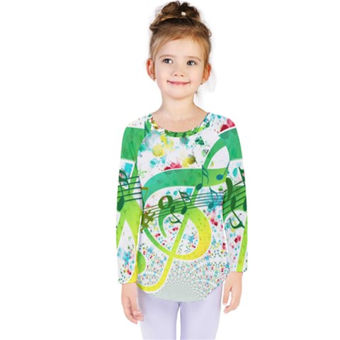 Points Circle Music Pattern Kids  Long Sleeve Tee by Nexatart