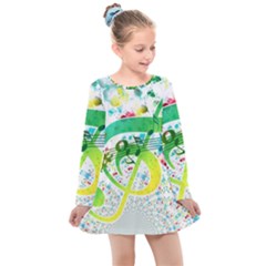 Points Circle Music Pattern Kids  Long Sleeve Dress by Nexatart