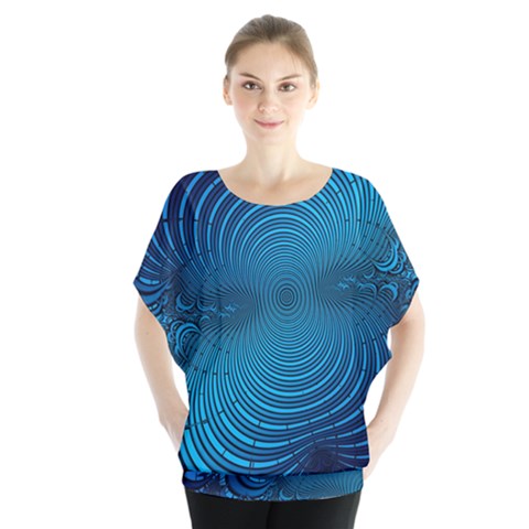 Blue Background Brush Particles Wave Blouse by Nexatart