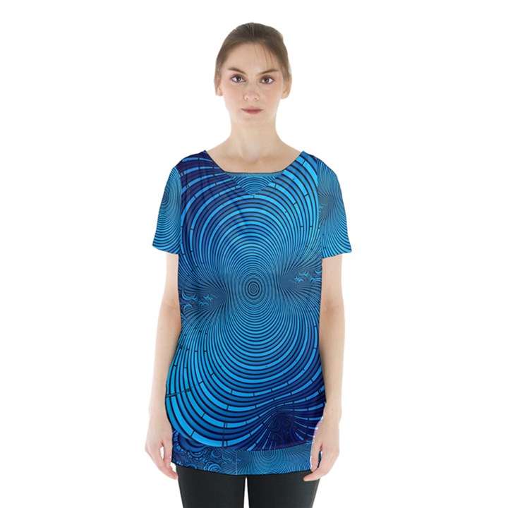 Blue Background Brush Particles Wave Skirt Hem Sports Top