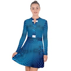 Blue Background Brush Particles Wave Long Sleeve Panel Dress