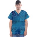 Blue Background Brush Particles Wave Men s V-Neck Scrub Top View1