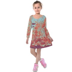 Orange Blue Rust Colorful Texture Kids  Long Sleeve Velvet Dress by Nexatart