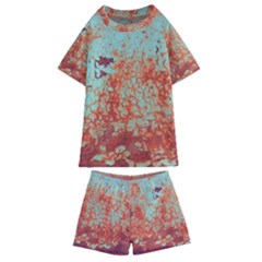 Orange Blue Rust Colorful Texture Kids  Swim Tee And Shorts Set