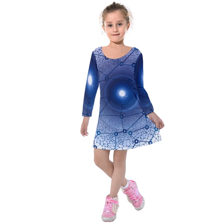 Network Social Abstract Kids  Long Sleeve Velvet Dress