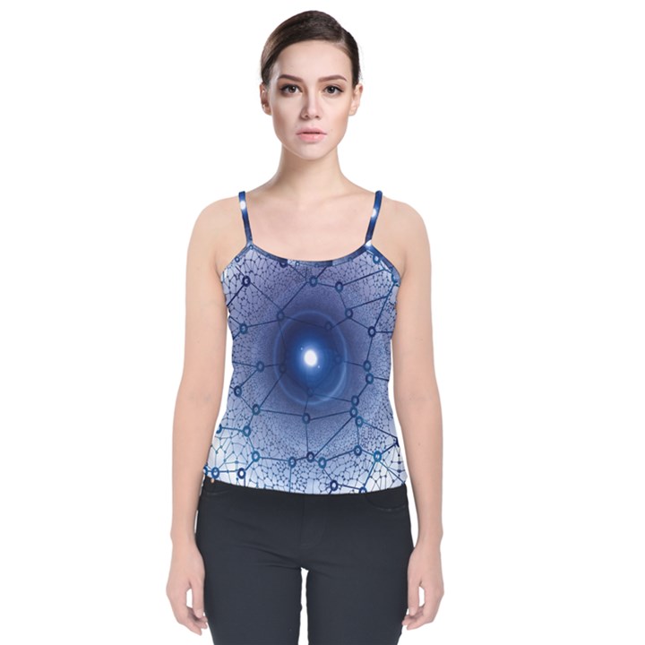 Network Social Abstract Velvet Spaghetti Strap Top