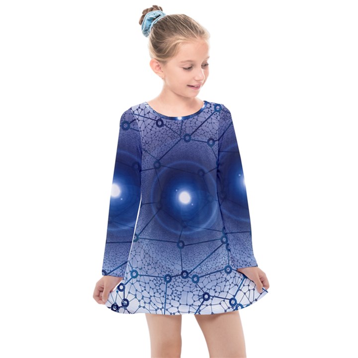 Network Social Abstract Kids  Long Sleeve Dress